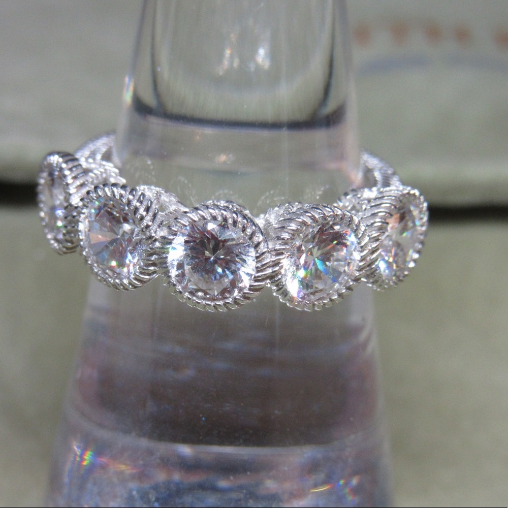 Judith Ripka Sterling Silver Ring w/5 CZ. Size 7